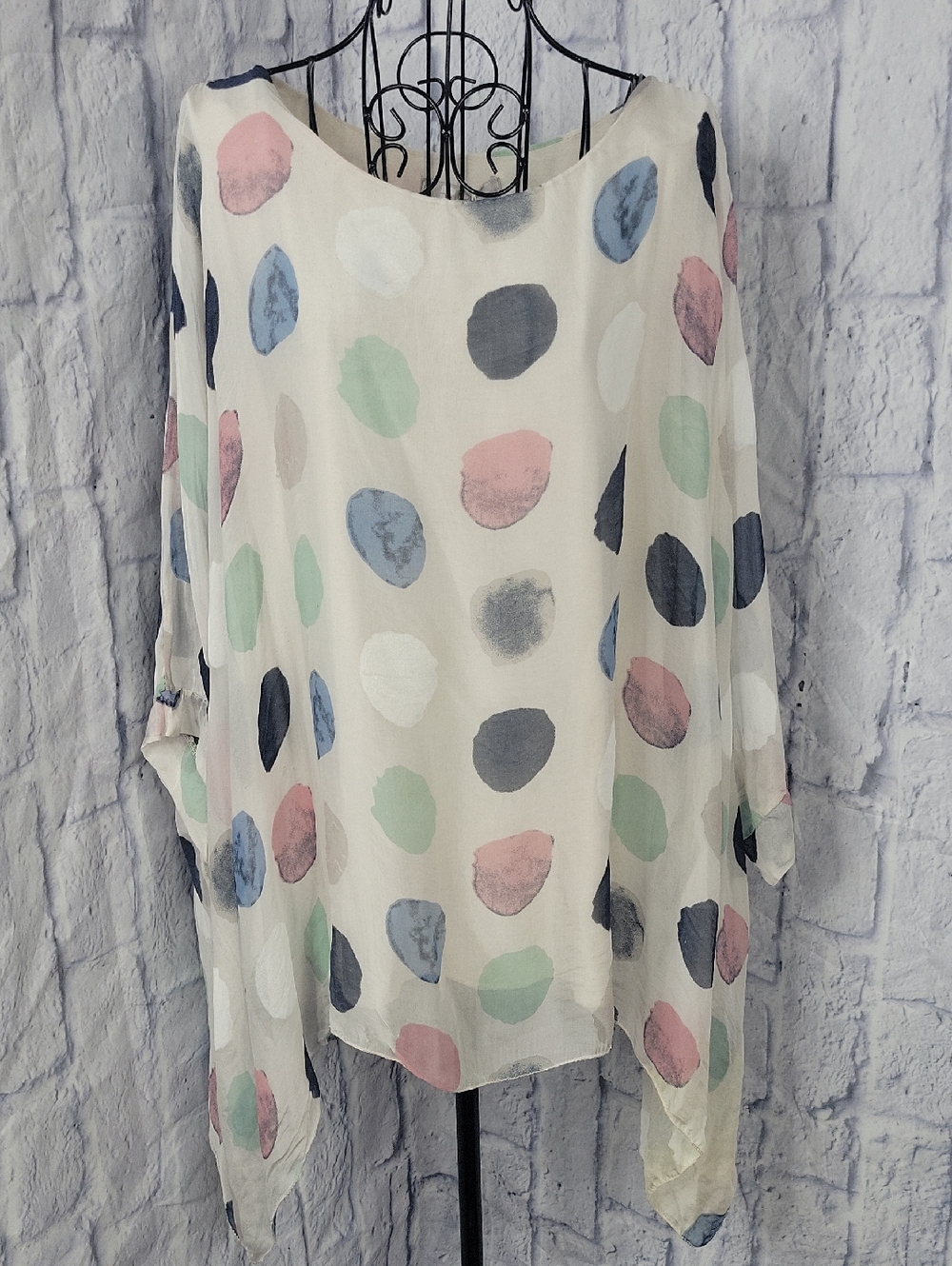 NWT Tina Stephens Italy Cape Blouse One Size Polka Dot Lagenlook Boho Top
